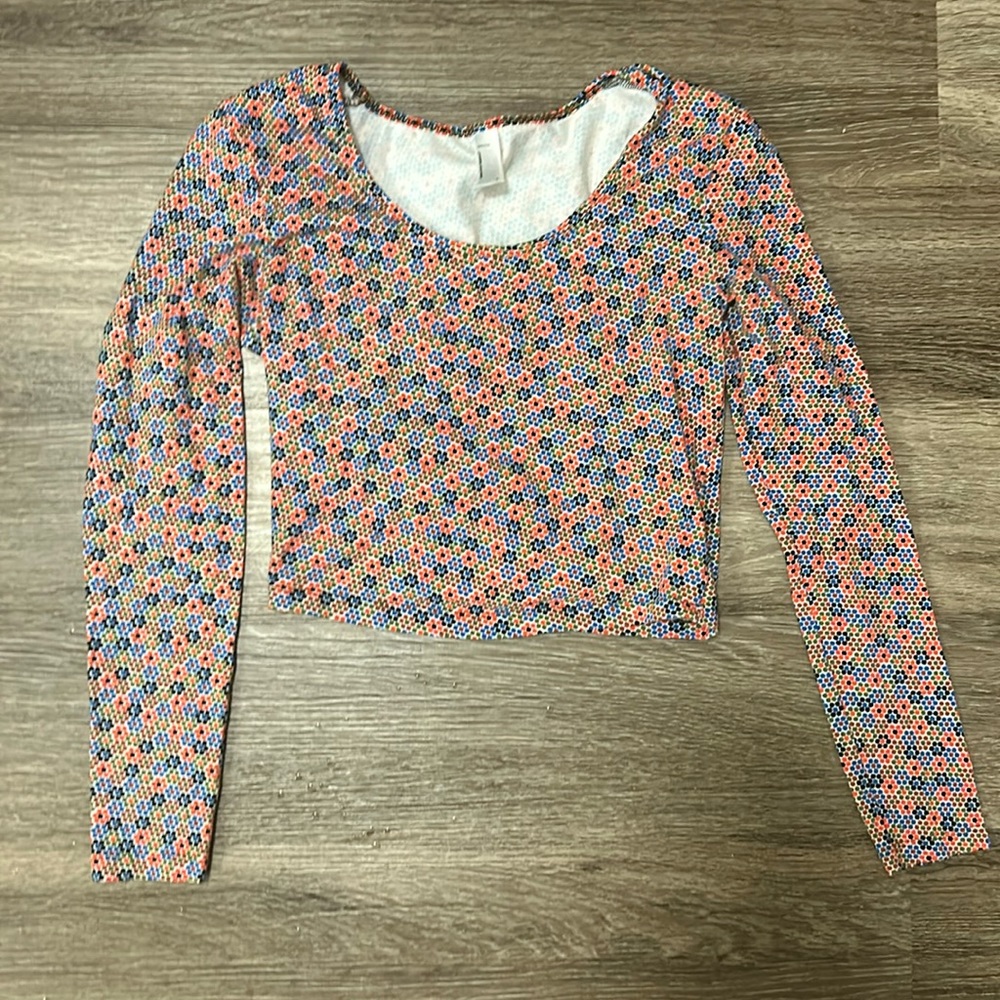 American Apparel Geometric Floral Long Sleeve Crop Top